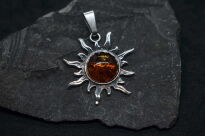 Zawieszka Słońce Słoneczko Bursztyn Srebro 925 - 2