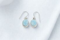 Wiszące Kolczyki Larimar Owalny Srebro 925 Rękodzieło - 4