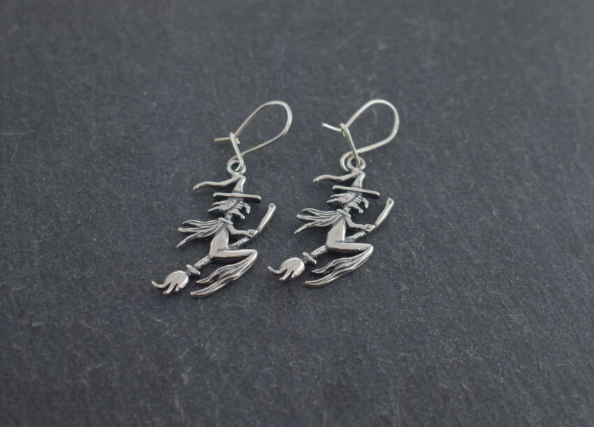 Kolczyki srebrne czarownice na miotle wiedźmy srebro 925