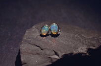 Srebrne kolczyki z naturalnym opalem etiopskim owalne srebro 925 - 8