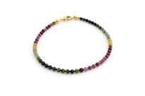 Bransoletka z kolorowego turmalinu srebro złocone drobne fasetowane koraliki - 2