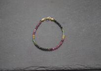 Bransoletka z kolorowego turmalinu srebro złocone drobne fasetowane koraliki - 5
