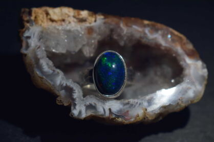 Pierścień Opal Ciemny Wędzony z Etiopii r.11 Srebro 925