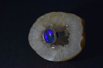 Pierścionek Ciemny Opal Australijski Srebro 925 r.16 Rękodzieło
