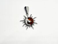 Zawieszka Słońce Słoneczko Bursztyn Srebro 925 - 2