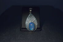 Srebrny wisiorek liść z naturalnym opalem etiopskim ręcznie robiony - 11