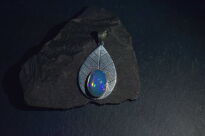 Srebrny wisiorek liść z naturalnym opalem etiopskim ręcznie robiony - 12