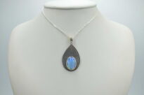 Srebrny wisiorek liść z naturalnym opalem etiopskim ręcznie robiony - 4