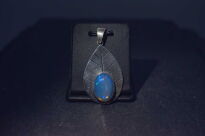 Srebrny wisiorek liść z naturalnym opalem etiopskim ręcznie robiony - 7