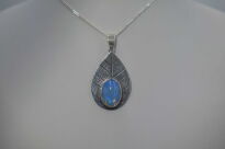 Srebrny wisiorek liść z naturalnym opalem etiopskim ręcznie robiony - 8