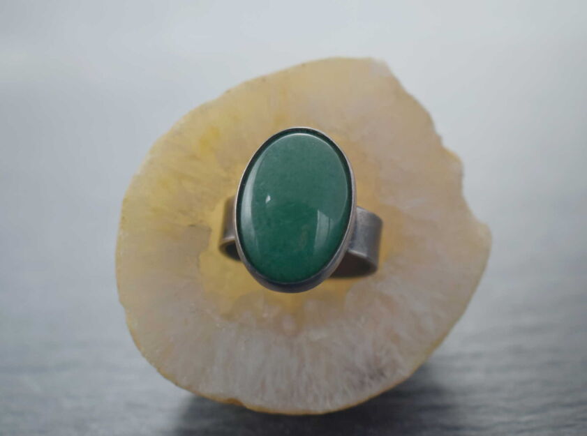 Pierścionek Awenturyn r.15 Regulowany Srebro 925 Rękodzieło