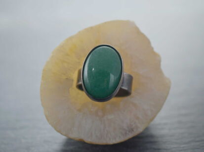 Pierścionek Awenturyn r.15 Regulowany Srebro 925 Rękodzieło