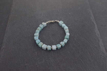 Bransoletka larimar naturalny kostka srebro 925 damska ręcznie robiona