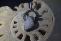 Wisiorek Opal Etiopia i Granat Srebro 925 i Mała Złota Kuleczka - 4