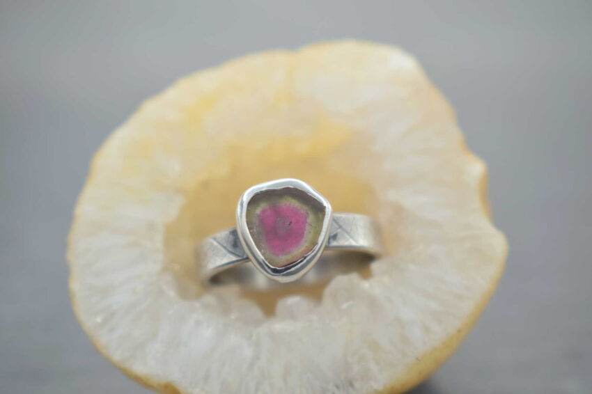 Pierścionek Turmalin Arbuzowy r.16 Srebro 925