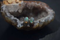 Srebrne kolczyki z naturalnym opalem etiopskim owalne srebro 925 - 9